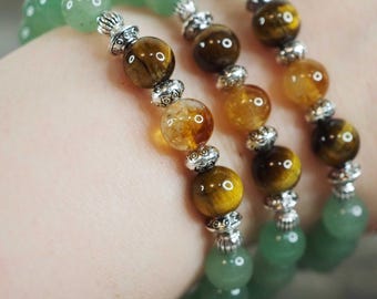 Abundance Crystal Bracelet with Green Aventurine, Tiger's Eye, and Citrine and Silver Details