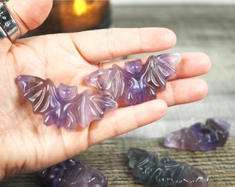 Adorable Rainbow Fluorite Purple Bat Carvings for Halloween
