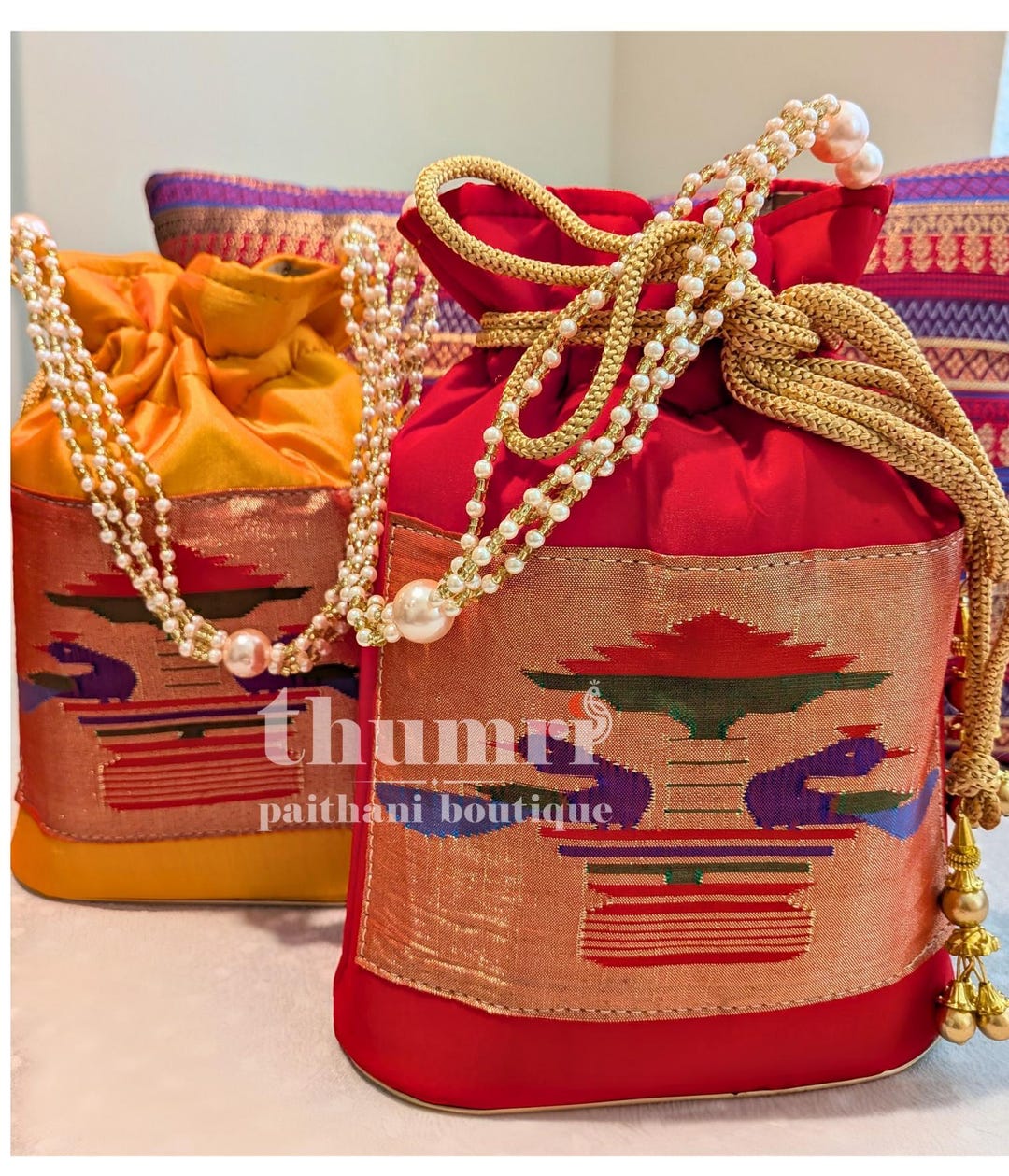 Paithani Design Purse (batwa/potli) - Pure Silk, Elegant Purses, Gift ...