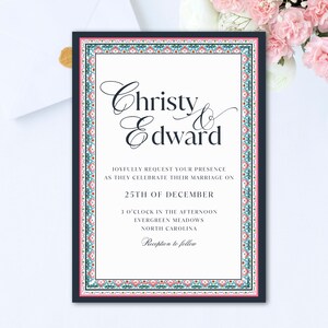 Modèle de carte de mariage sur le thème vintage, carte d'invitation royale, suite d'invitations de mariage, carte Rsvp imprimable, faire-part de mariage modifiables