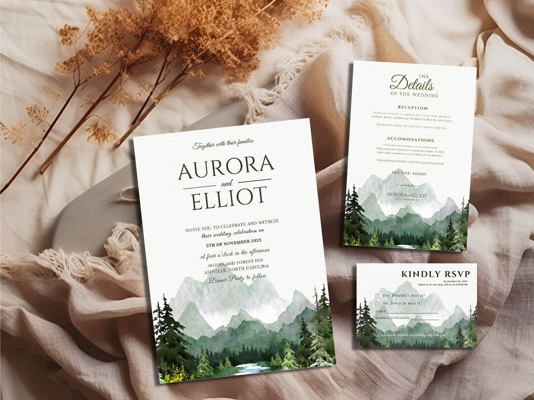 Forest Wedding Invitation Suite, Printable Wedding Info Card Template ...