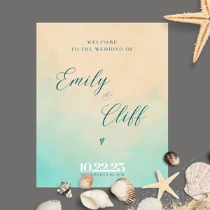 Beach Wedding Welcome Sign, Editable Wedding Sign Board Template, Canva Welcome Sign, Boho Wedding Entrance Sign, Minimal Welcome Sign