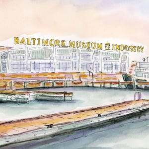 Baltimore Museum of Industry Watercolor Illustration | Baltimore Landmark | Inner Harbor | Hon | Baltimore | Maryland