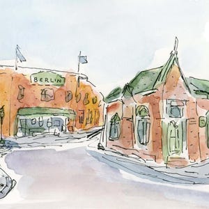 Berlin Maryland Watercolor Art Print: Main Street Giclée Illustration