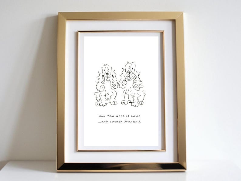 Cocker Spaniel Sketch Art Print: Minimalist Dog Portrait (digital ...