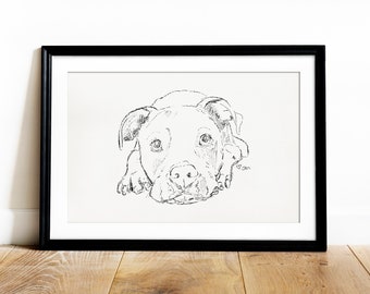 Pitbull Sketch Art Print: American Staffordshire Terrier Drawing (Digital Download)