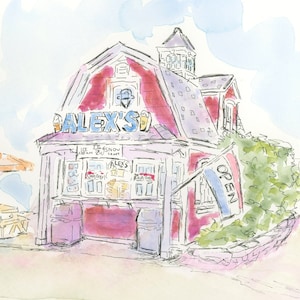 Alex&#39;s Snow Cones & Ice Cream Watercolor Portrait - Lisbon, Maryland