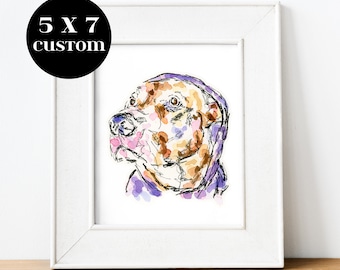 5x7 Hand Painted Custom Watercolor Pet Portrait | Original Hand Painted Watercolor Illustration | Pet Memorial | Gifts