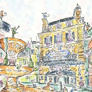 Remy Ratatouille Watercolor | Gusteau&#39;s Restaurant | Disney Ratatouille Movie | Epcot | France