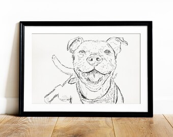 Pitbull Dog Sketch Art: Printable Pet Portrait (Digital Download)
