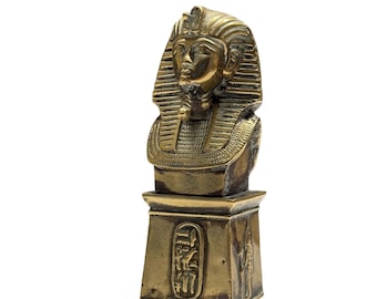 Ancient Egyptian brass statue of Tutankhamun or Mid century Brass King Tut bust