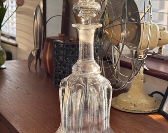 Antique Glass Decanter: Ribbed Apothecary Bottle with Stopper