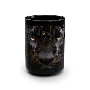 Black Panther Face Mug | Nature-Themed Mug | Black Ceramic | 15oz