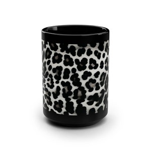 Snow Leopard Spots Mug | Nature-Themed Mug | Black Ceramic | 15oz