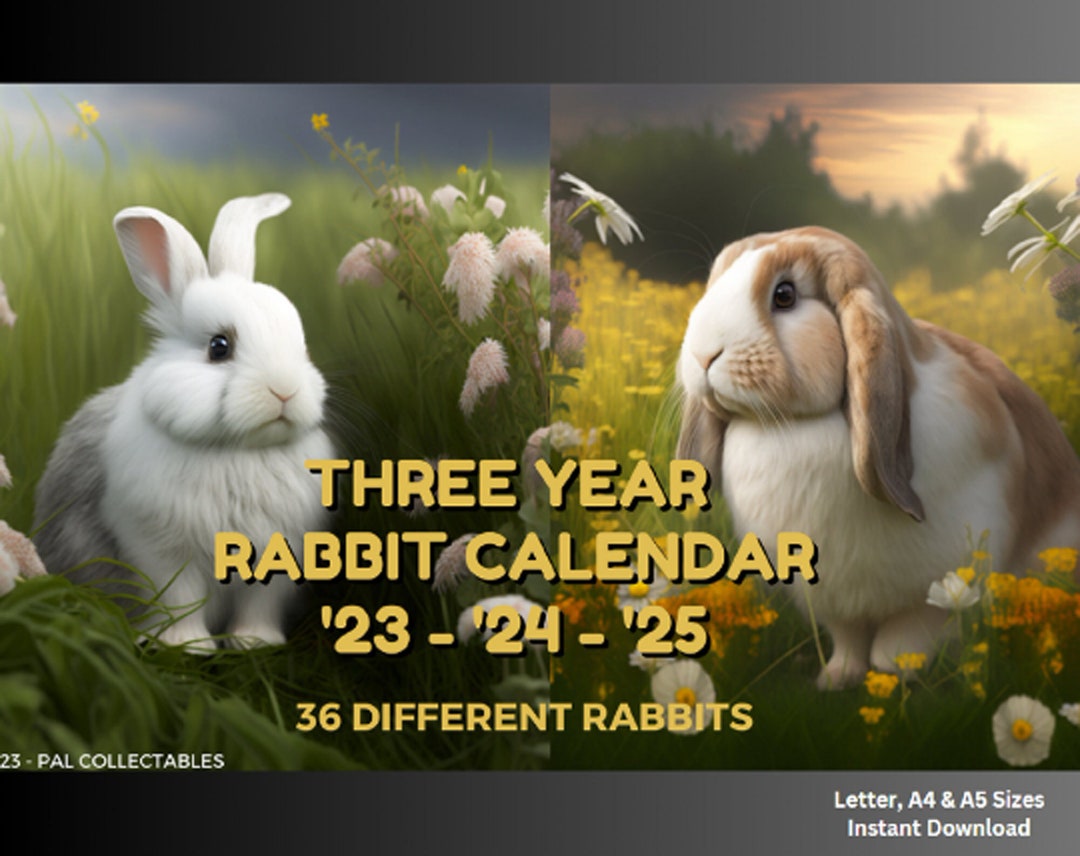 RABBIT CALENDAR 2003, 04 and 05, Printable, 3 Year Calendar Covering ...