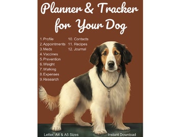 Planificador y registro de cuidados para perros, diario de salud y bienestar (PDF imprimible)