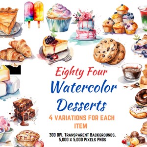 DESSERTS CLIPART, taarten, taarten, donuts, fudge, ijslollys, Deens gebak, chocoladepudding, cheesecake, marshmallows, muffins, cupcakes, PNG