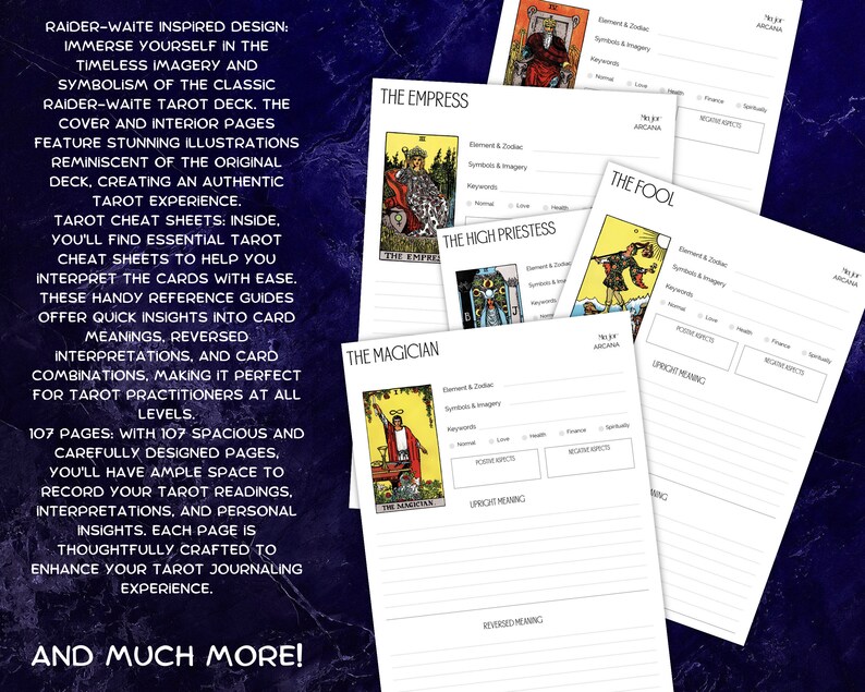 Raider-waite Inspired Tarot Journal With Tarot Cheat Sheets Classic ...