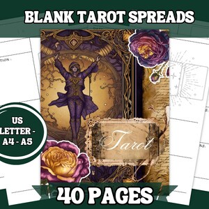 Tiradas de Tarot en Blanco de 42 Páginas Imprimibles/Descarga Digital en Formatos A4, Carta EE. UU. y A5/Diario con Diseño de Tarot Personalizado