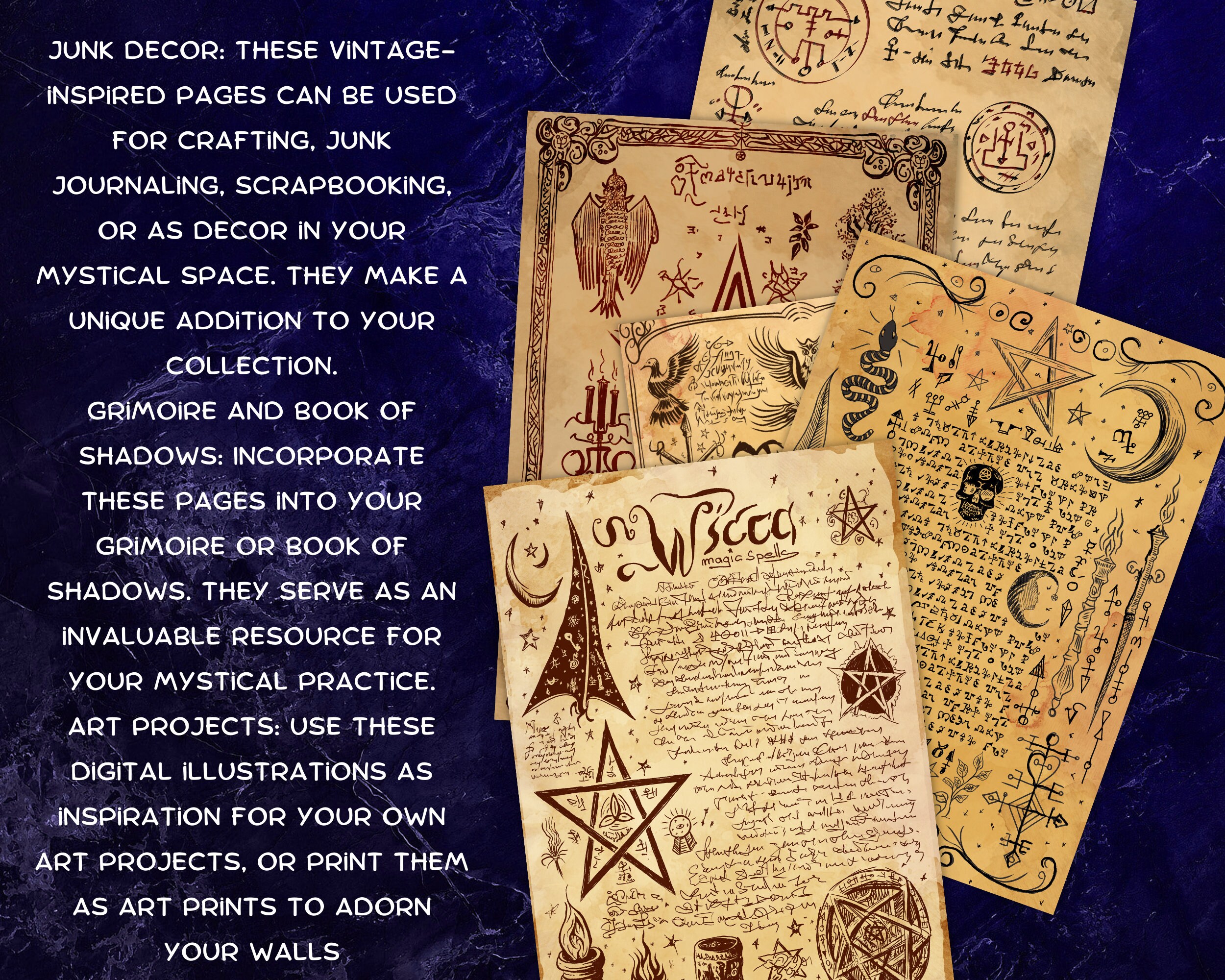 Digital Draw Illustration Printable Grimoire and Book of Shadows Junk