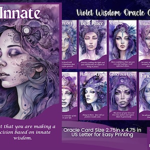 Cartes Violet sagesse Oracle, 44 cartes, format lettre US, grimoire imprimable en téléchargement immédiat et livre des pages des ombres