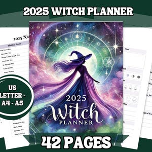 Planificador de brujas 2025 / Planificador digital místico con pegatinas imprimibles / Tamaños A4, A5 y carta de EE. UU.