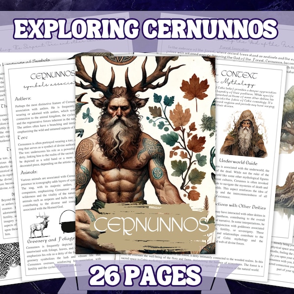 Exploring Cernunnos Printable Grimoire Set , Book Of Shadow Pages 25 Pages A4 Paper Size