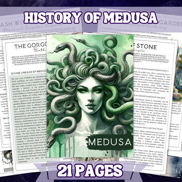 History Of Medusa , Printable Grimoire Pages and Book Of Shadow Pages , Learn The Story Of Medusa , How Her Beauty Became Her Curse