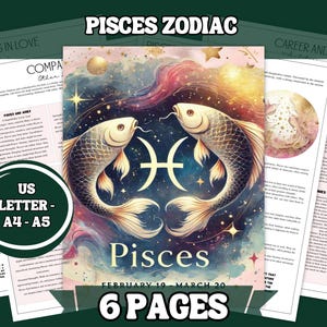 Wydrukuj strony Grimoire Zodiac Ryby | 8 stron | A4, US Letter, A5 | Pobieranie cyfrowe | Zestaw astrologiczny Księgi Cieni