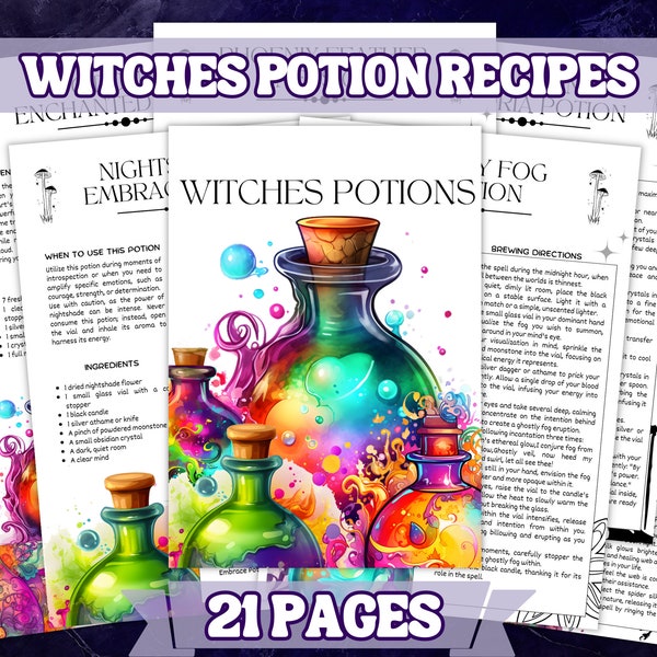 Witches Potion Recipes , 20 Potions Printable Grimoire and Book Of Shadow Pages