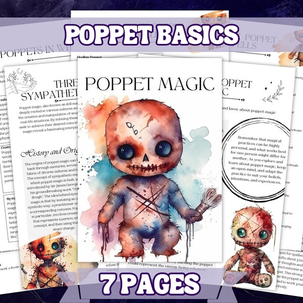 Basics Of Poppet Magic and History , Printable Grimoire Pages and Book Of Shadows Pages , Poppet Magic Spells