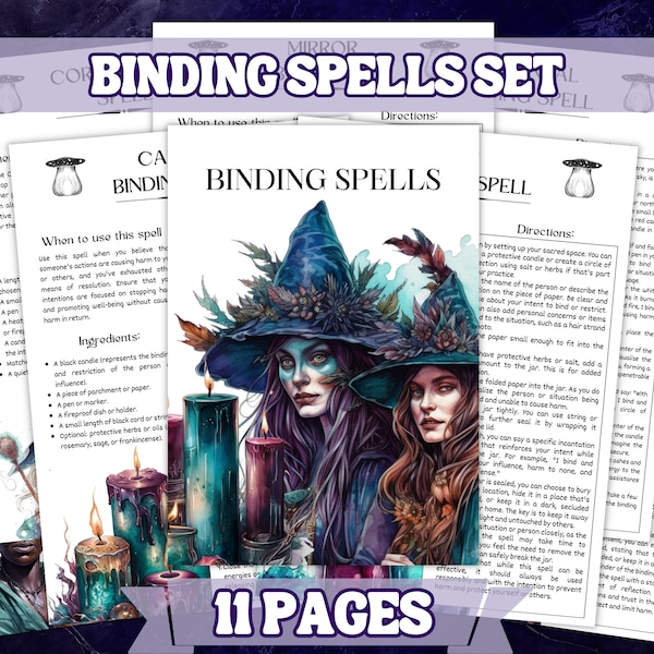 Binding Spells Collection - Printable Grimoire Pages - BOS Intro to witchcraft. Beautiful cover page designs. Personal use