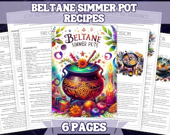 Beltane Simmer Pot Recipes Printable Pack,  Printable Grimoire and BoS Pages