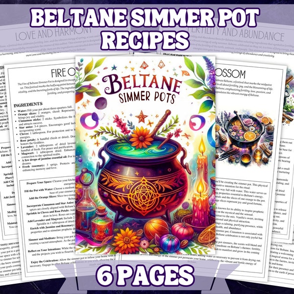 Beltane Simmer Pot Recipes Printable Pack,  Printable Grimoire and BoS Pages