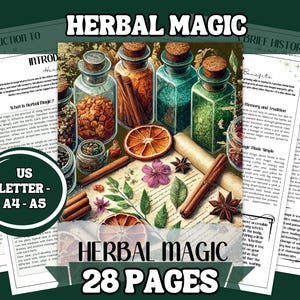 Printable Kräutermagie Grimoire | 28-seitiger Hexenführer | A4, US Letter, A5 | Digitaler Download für das Buch der Schatten