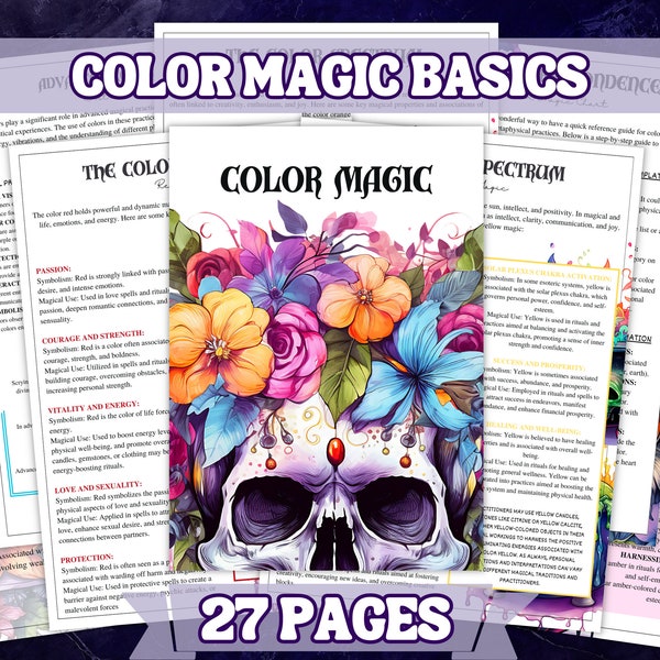 Color Magic Grimoire Set  Printable Digital Download , 27 Pages  A4 Paper Size , Printable Grimoire and Book oF Shadow Pages