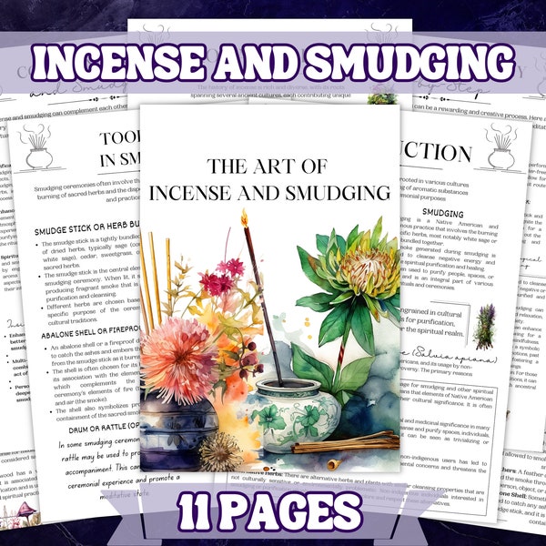 Incense and Smudging Printable  Pages , Printable Set of Mystical Knowledge , Printable Grimoire Pages