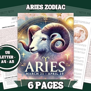 Páginas imprimibles del Grimorio del Zodíaco de Aries / 6 páginas / A4, Carta EE. UU., A5 / Descarga digital / Libro de las Sombras de Astrología