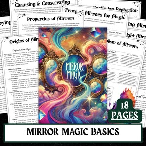 ミラーマジックグリモア印刷可能セット | 透視、保護呪文（デジタルダウンロード）