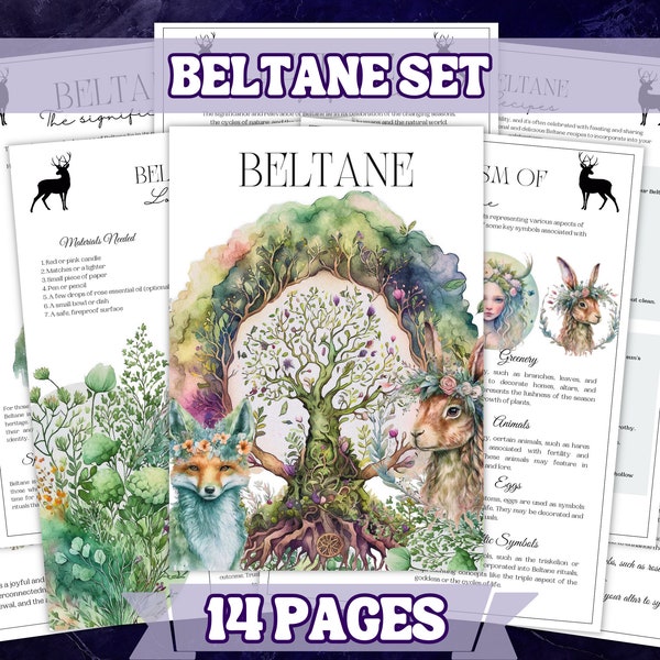 Printable Beltane Grimoire Set  14 Pages  Wiccan Book of Shadows  Beltane Rituals, Correspondences and Spells  Digital Download