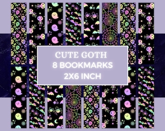 Printable Cute Metallic Goth Bookmarks - Set of 8, 2x6 inches, Square Corners, Instant Download , Printable Grimoire and Book Of Shadows