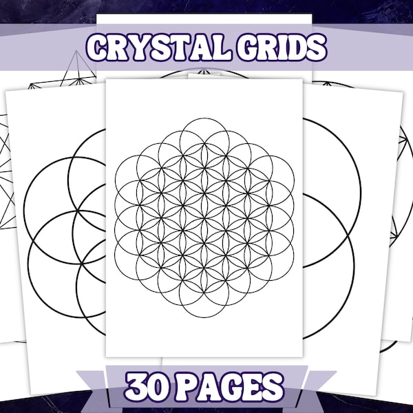 Printable Crystal Grids , 30 Page Set , Printable Grimoire and Book Of Shadow Pages