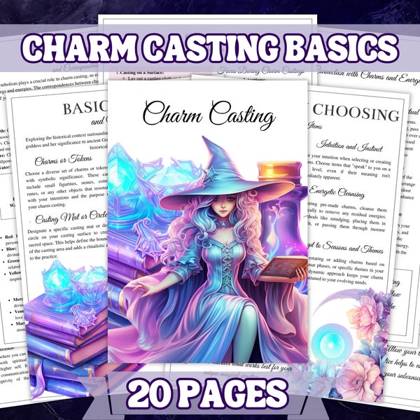 Charm Casting Magic Set , Printable Grimoire and Book Of Shadow Pages , A4 Paper Size 20 Pages