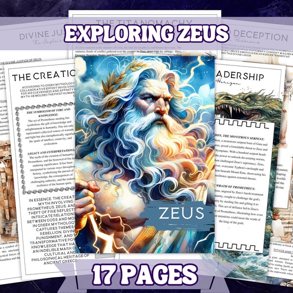 Divine Zeus Mythology Printable Set 17 Pages A4 Size , Printable Grimoire Pages , Book Of Shadow Pages , Learn Mythology