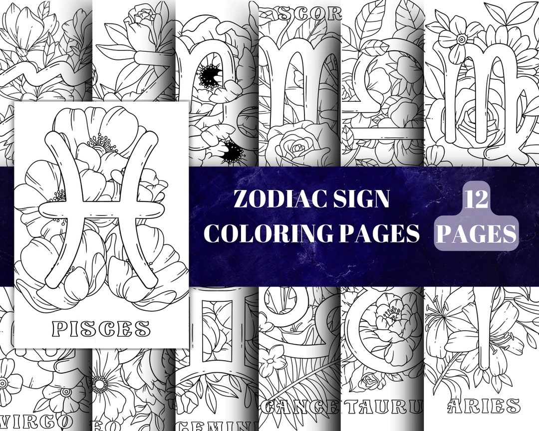 Zodiac Sign Coloring Printable Pages - Set of 12 - A4 Paper Size ...