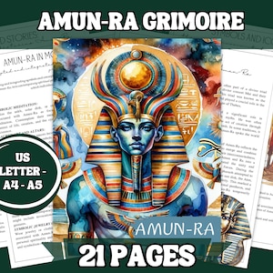 Guía completa de adoración a Amón-Ra: Recurso imprimible de 21 páginas con rituales, oraciones, preparación del altar y más. Disponible en A4, Carta (EE. UU.) y A5.
