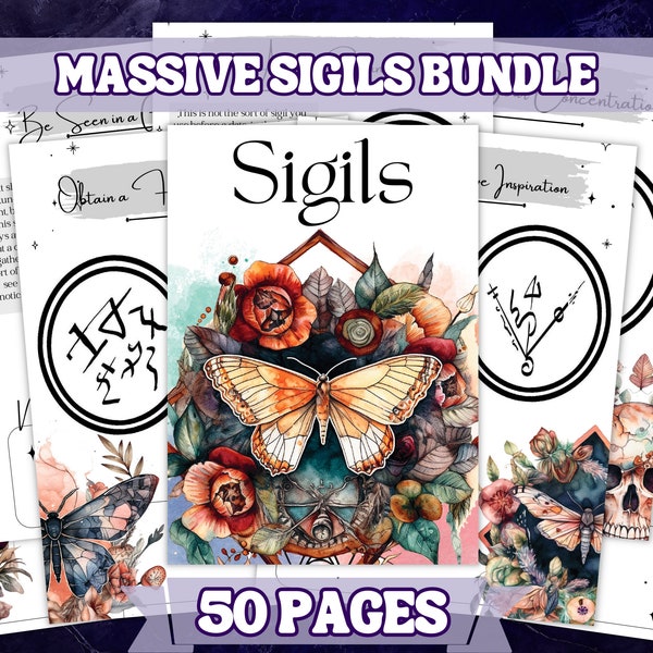 Powerful Sigil Magic Bundle , Printable Grimoire Pages , Intro To Witchcraft and Wicca , 50 powerful sigils