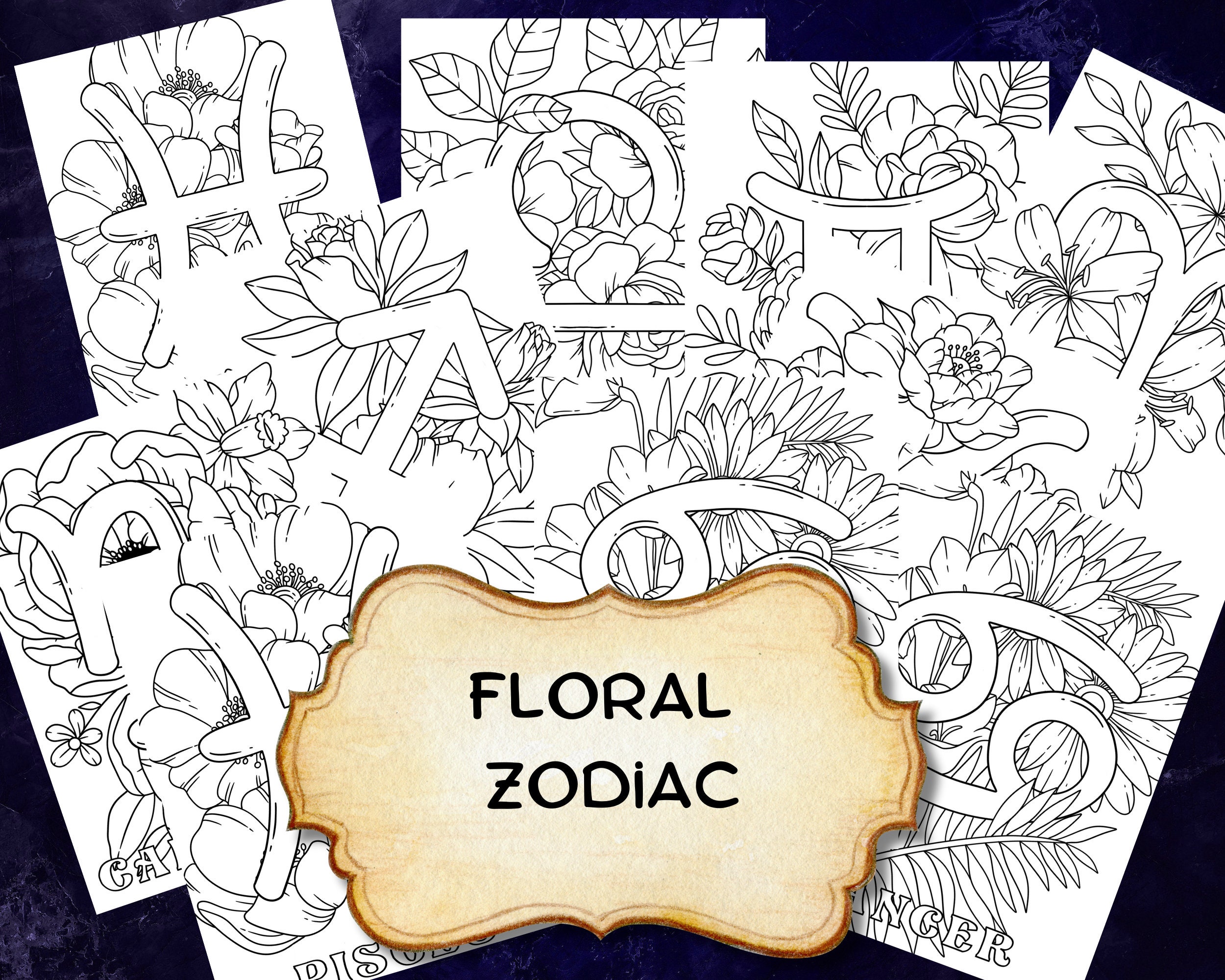 Zodiac Sign Coloring Printable Pages Set of 12 A4 Paper Size Instant ...