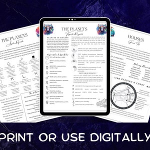 Houses &amp; Planets Cheat Sheet - Reference Guide - Printable Grimoire Pages - Intro to Astrology ...
