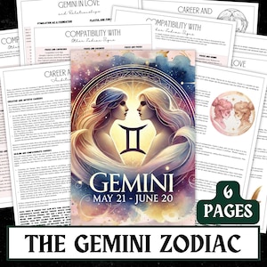 Gemini Zodiac Grimoire-pagina's | Gids heksenastrologie (digitale download pdf)
